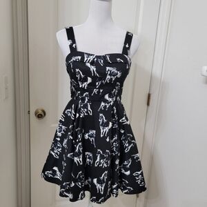 Ixia Black & White Rockabilly Pinup Swing Fit & Flare Horse Print Dress